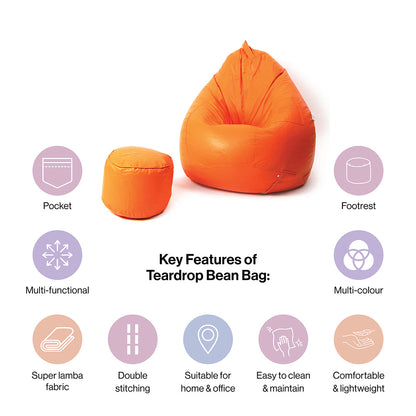 4XL Tear Drop Bean Bag with Footrest Filled