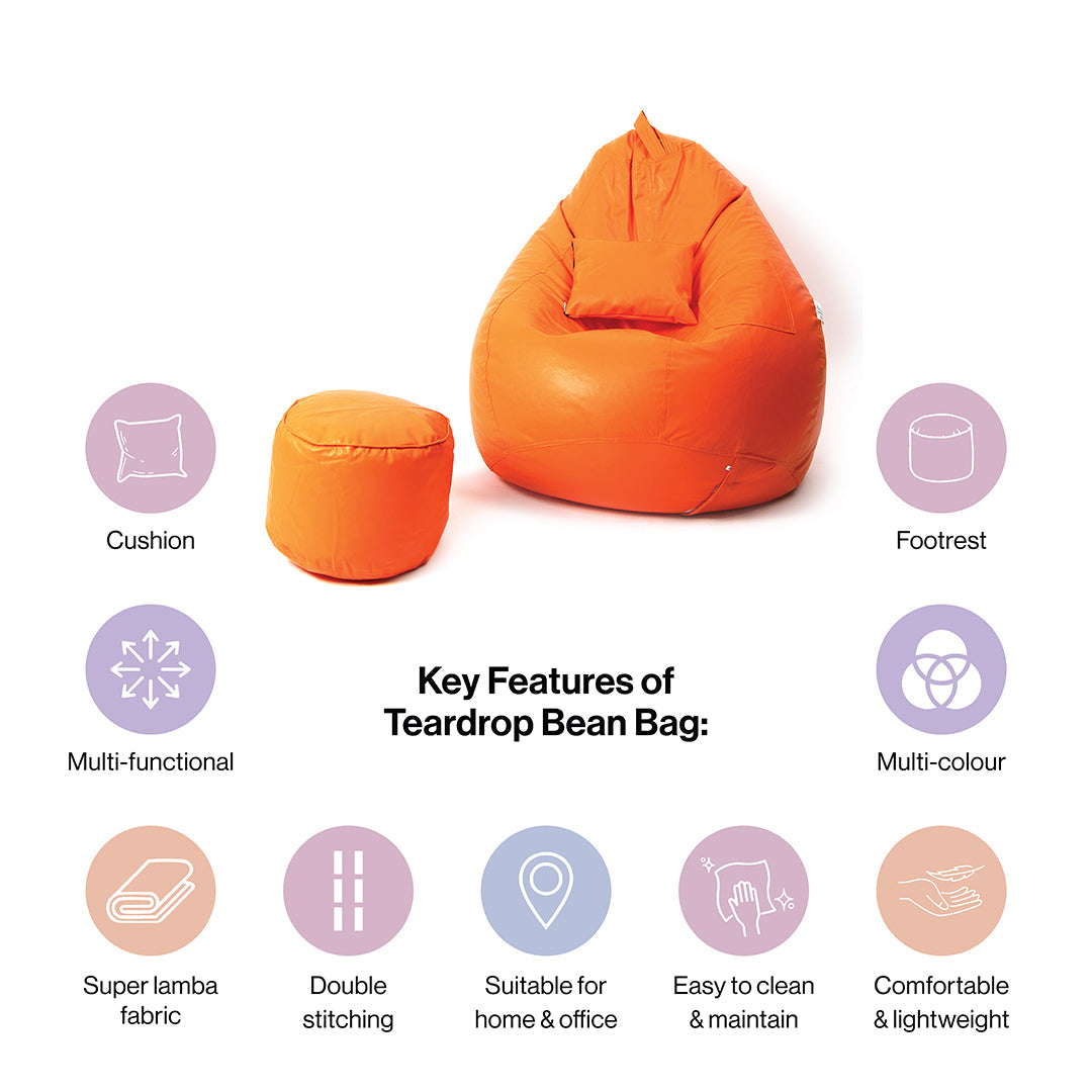 XXXXL Teardrop Filled Bean Bag with Footrest and Cushions