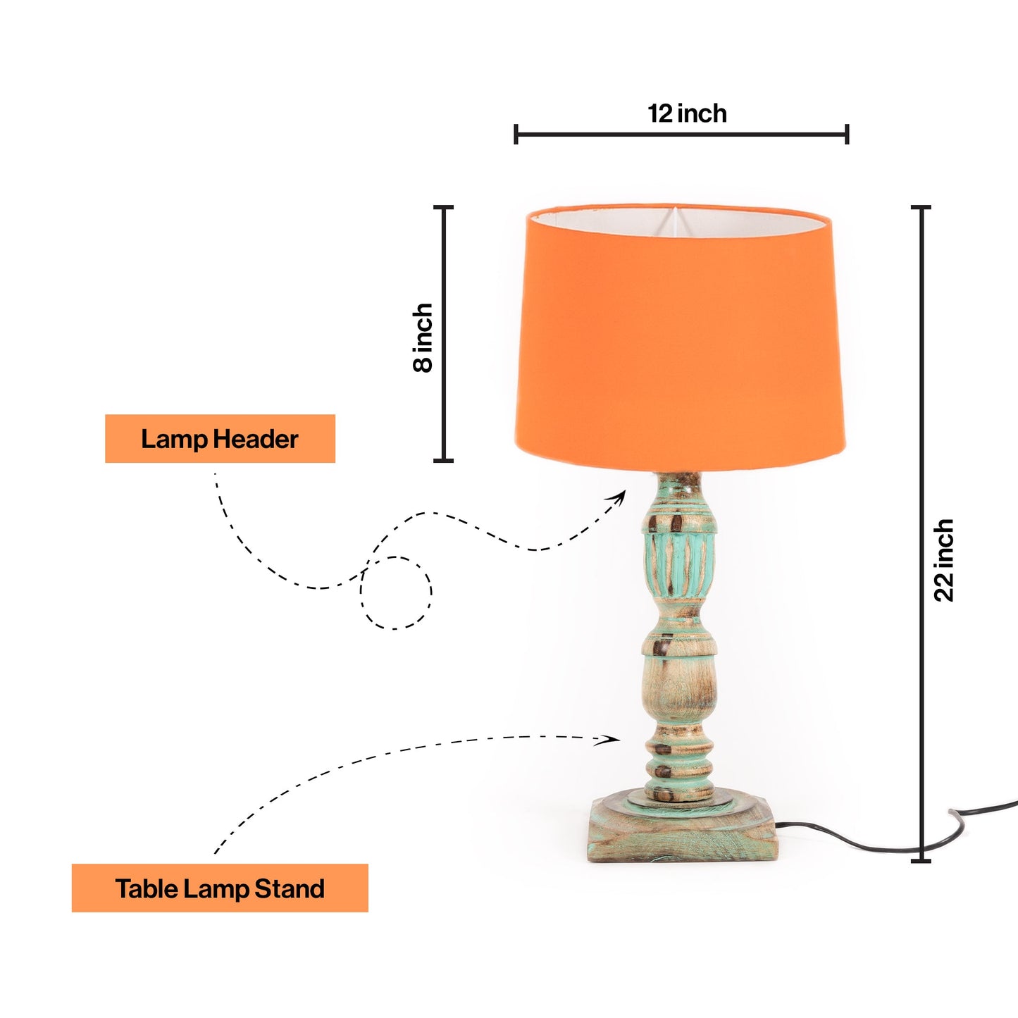 Wooden Piller Table Lamp with Light Blue Shade