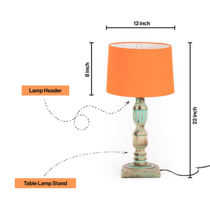 Wooden Piller Table Lamp with Light Blue Shade