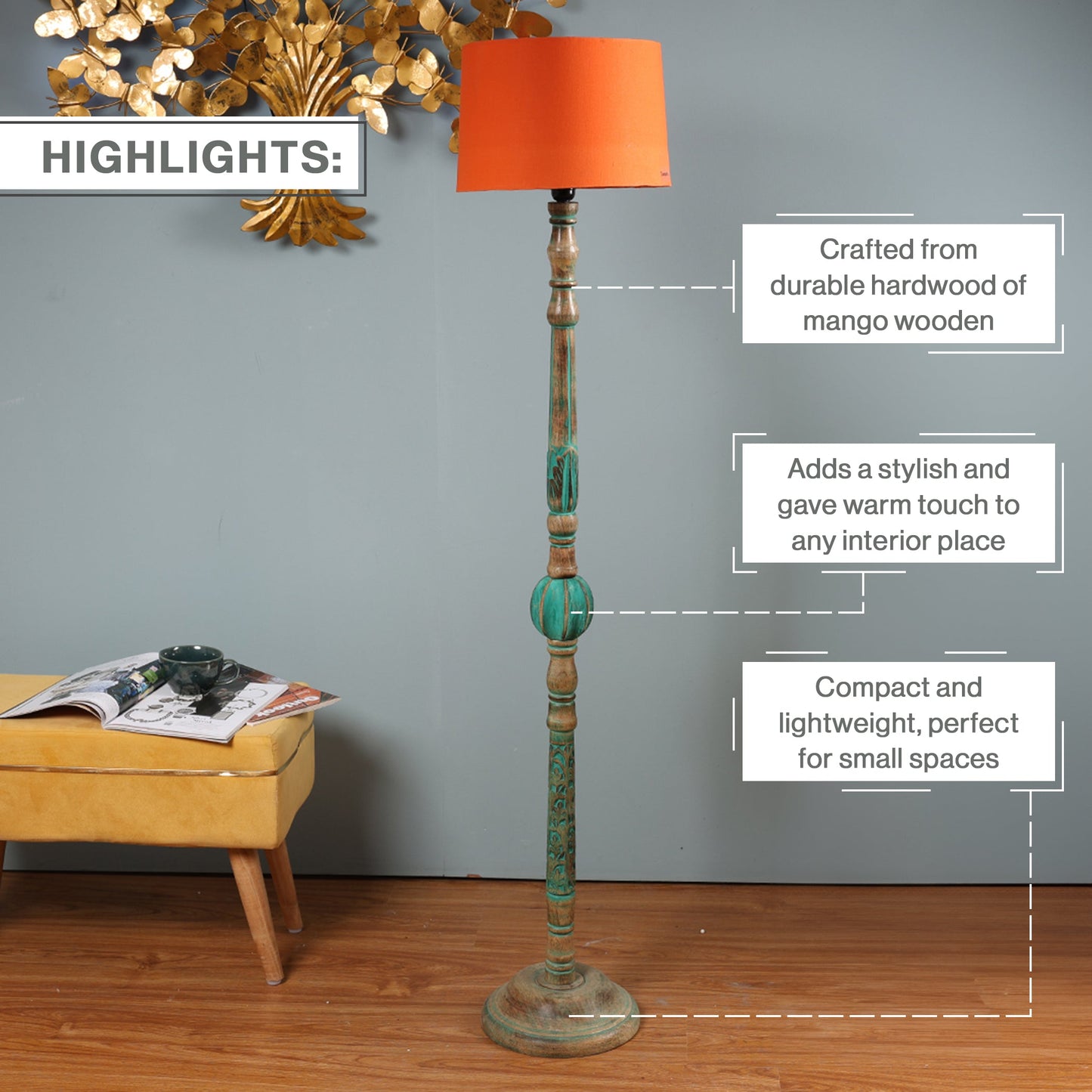 Piller Lamp With Sky Blue Shade