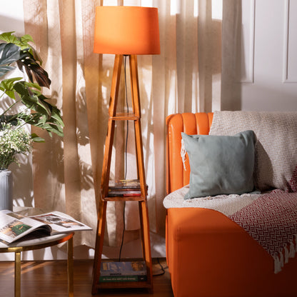 Wooden Floor Lamp With Shelves