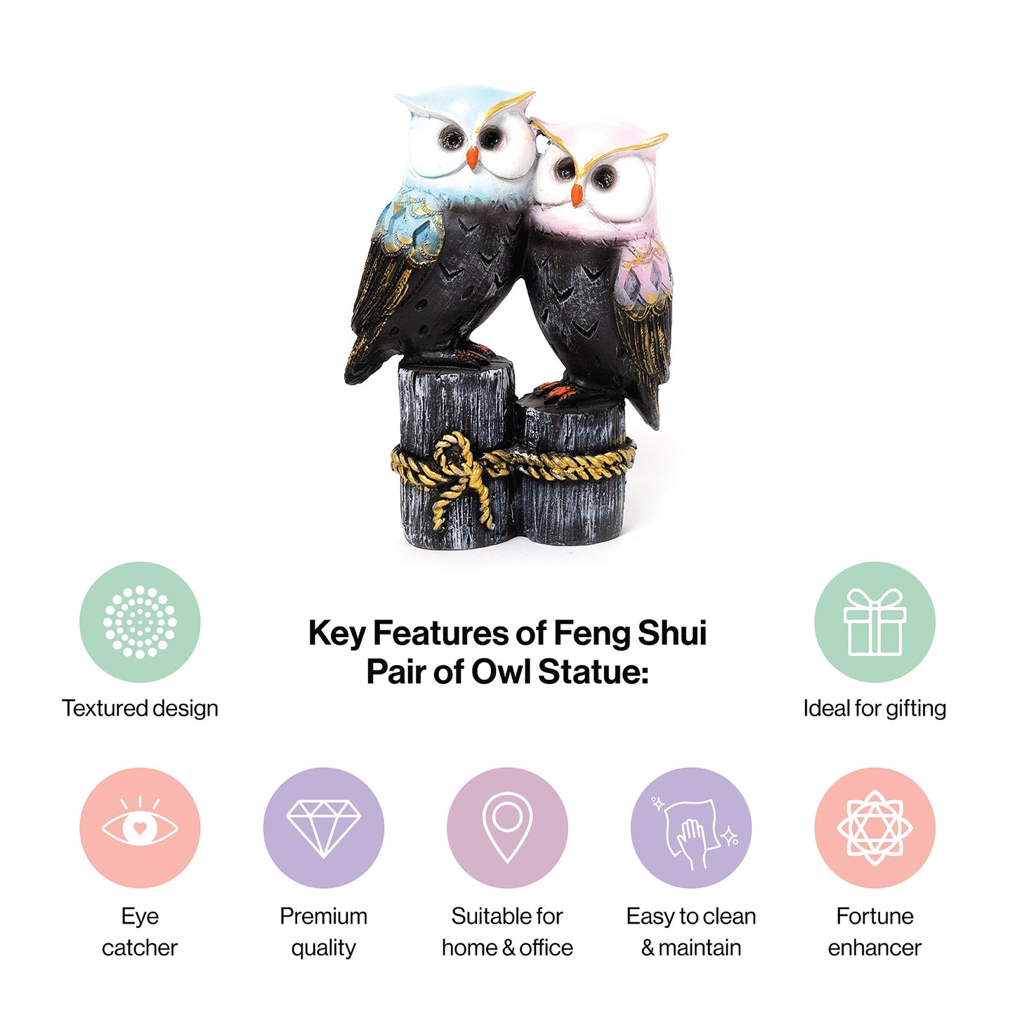 Feng Shui Pair Of Owl Statue For Home Decor