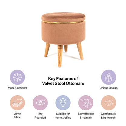 Velvet Ottoman Pouffe Stool with Piping