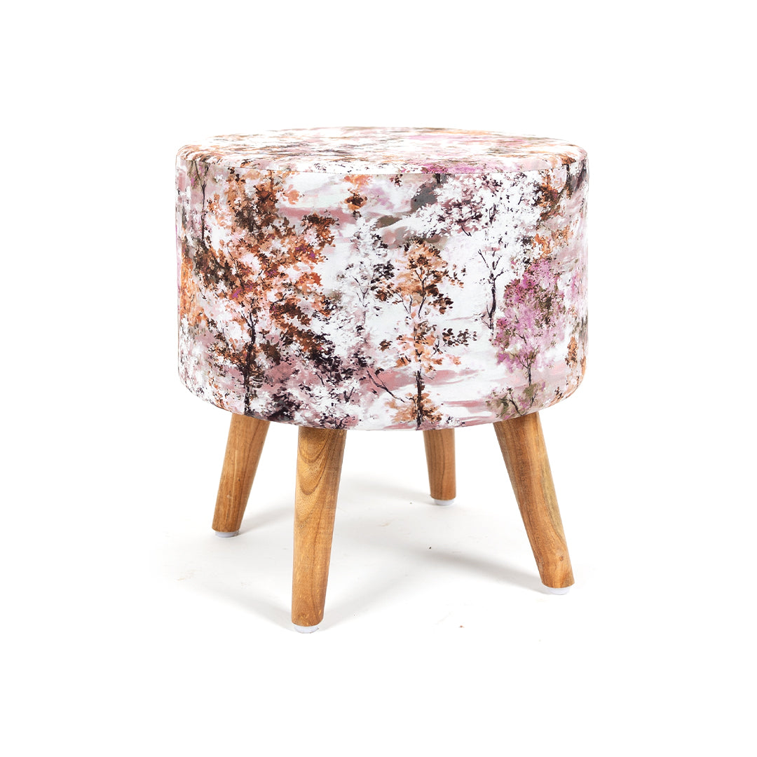Printed Ottoman Pouff Stool In Cherry Blossoms - Combo Of 2
