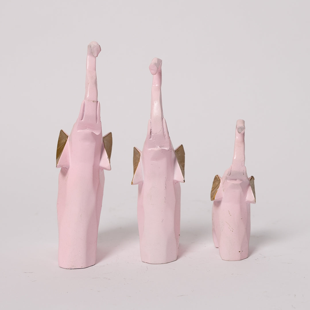Set of 3 Geometric Pink Elephants Statue Figurine for Home Decor