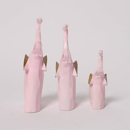 Set of 3 Geometric Pink Elephants Statue Figurine for Home Decor
