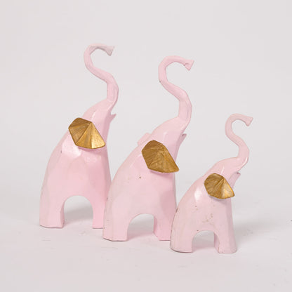 Set of 3 Geometric Pink Elephants Statue Figurine for Home Decor