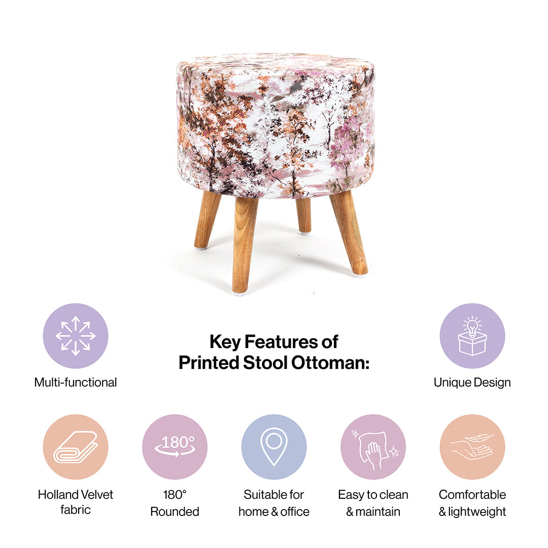 Printed Ottoman Pouff Stool In Cherry Blossoms - Combo Of 2