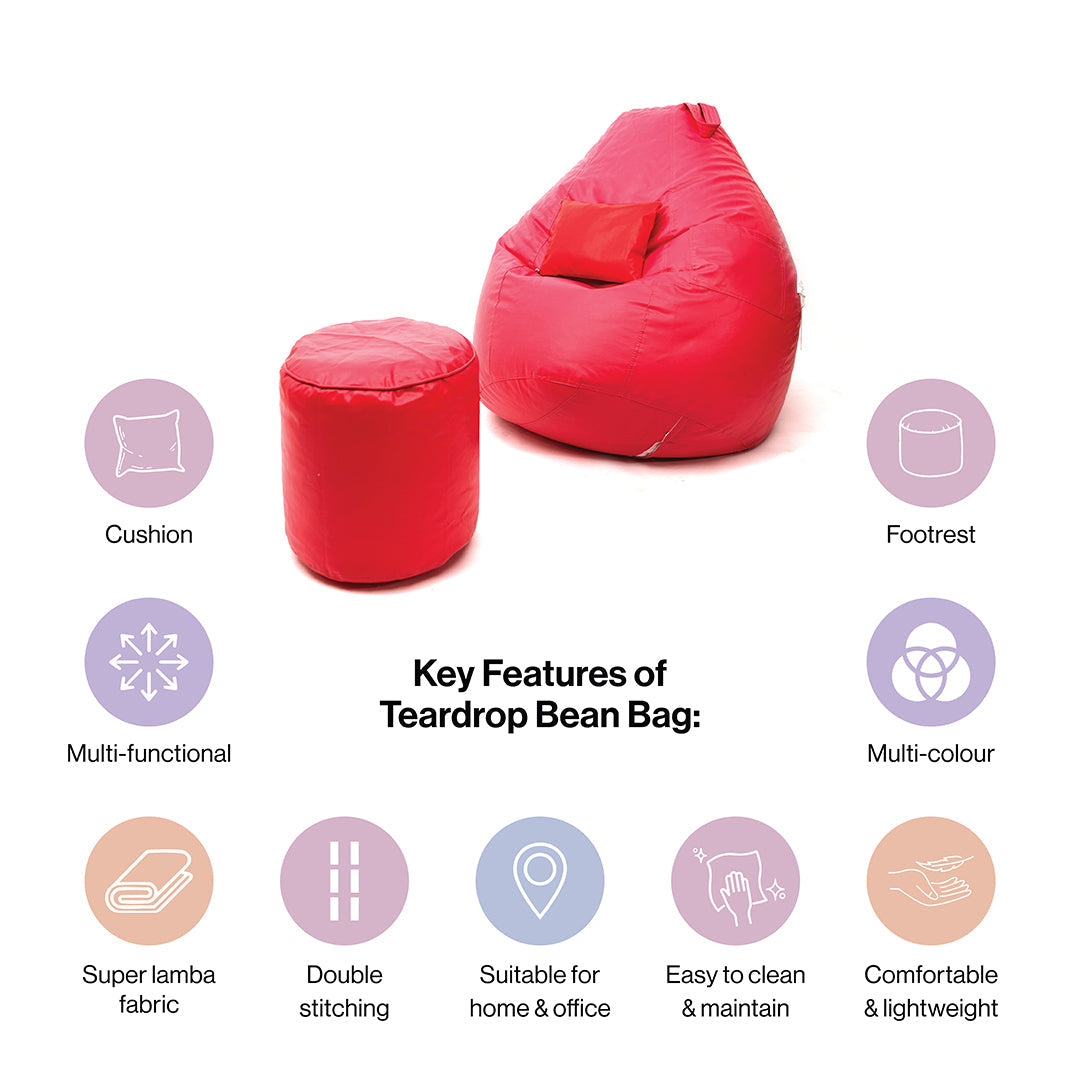 XXXXL Teardrop Filled Bean Bag with Footrest and Cushions