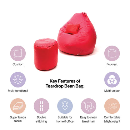 XXXXL Teardrop Filled Bean Bag with Footrest and Cushions