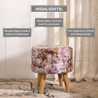 Printed Ottoman Pouff Stool In Cherry Blossoms - Combo Of 2