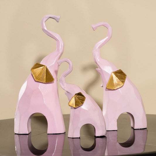 Set of 3 Geometric Pink Elephants Statue Figurine for Home Decor