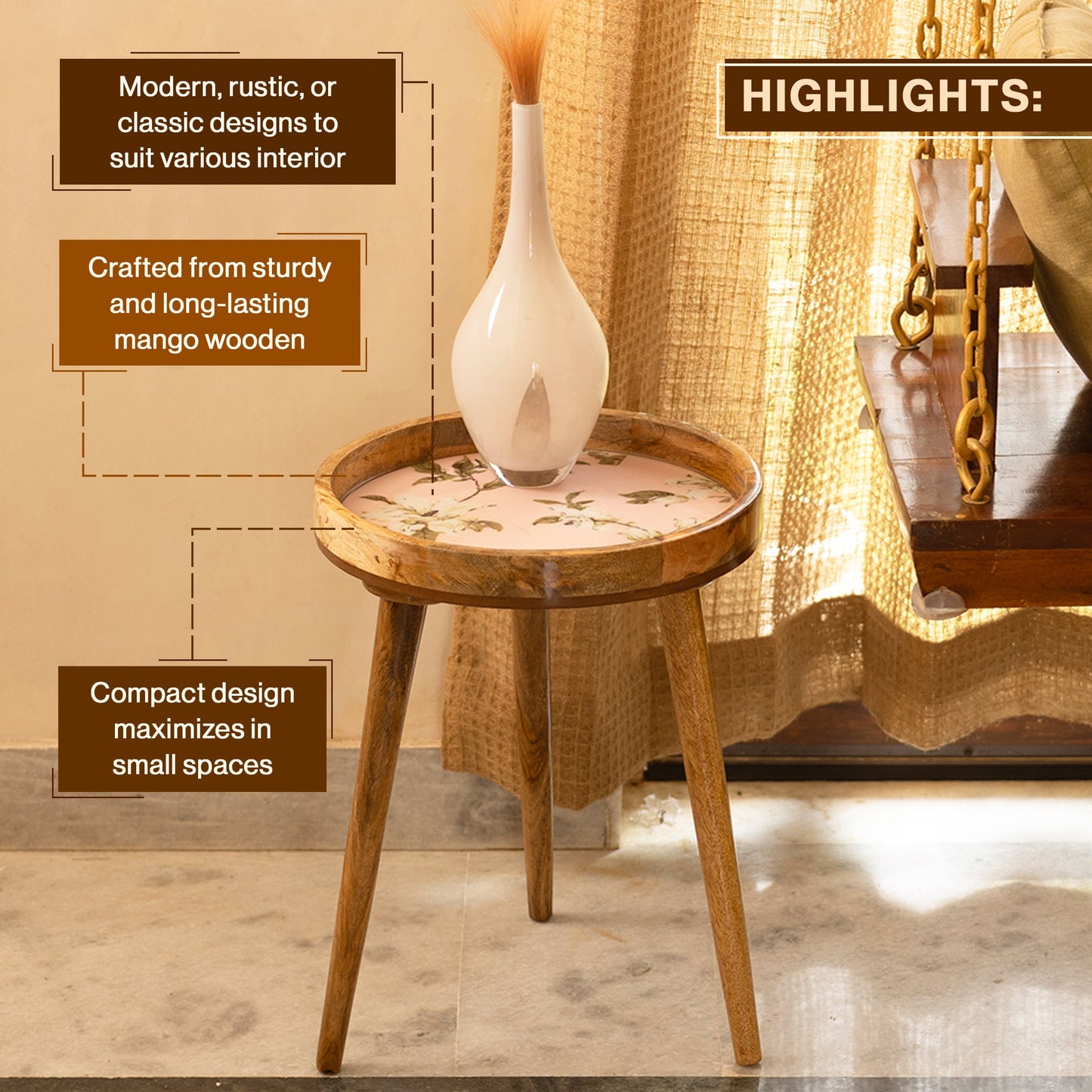 Mango Wood Round Shape End Table