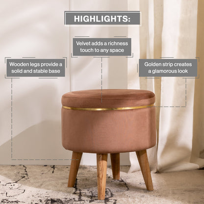 Velvet Ottoman Pouffe Stool with Piping