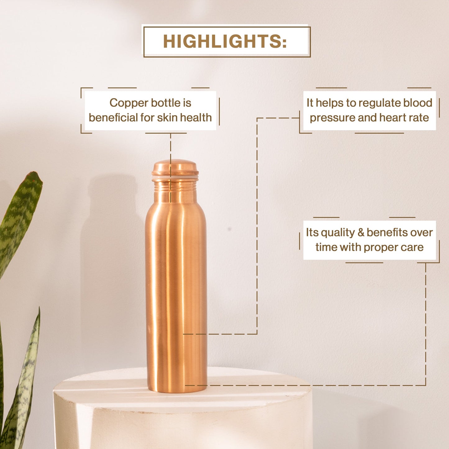 Plain Style Copper Water Bottle for Kitchen Decor