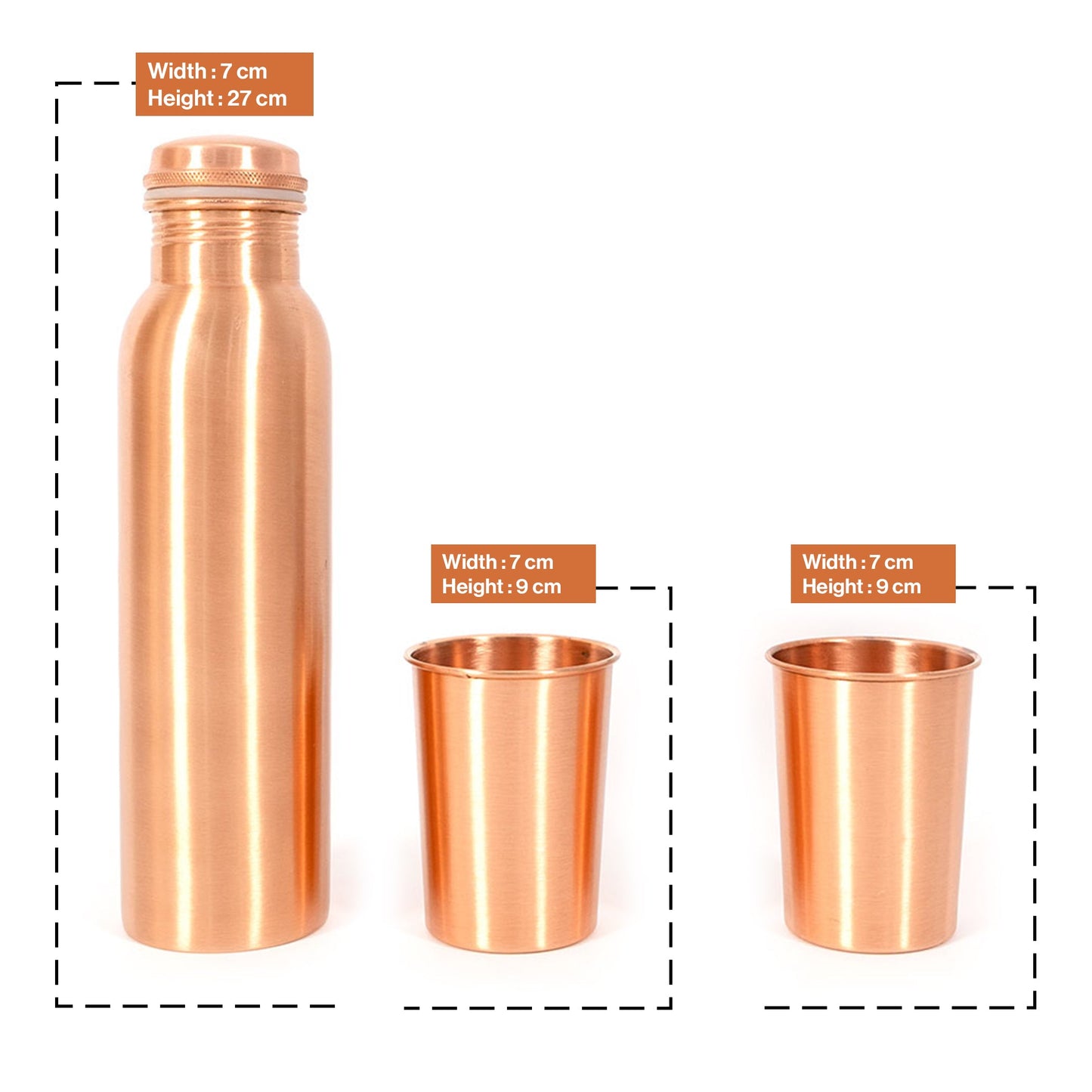 Plain Style Copper Water Bottle with Two Glasses for Kitchen Decor