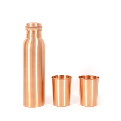 Plain Style Copper Water Bottle with Two Glasses for Kitchen Decor