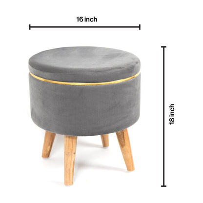 Ottoman Stool With Piping In Moonlit Grey - Combo Of 2