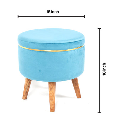 Ottoman Stool With Piping In Powder Blue - Combo Of 2