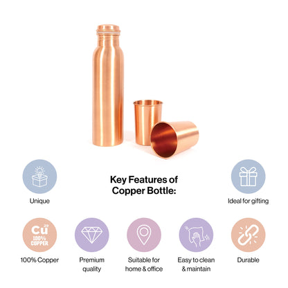 Plain Style Copper Water Bottle with Two Glasses for Kitchen Decor