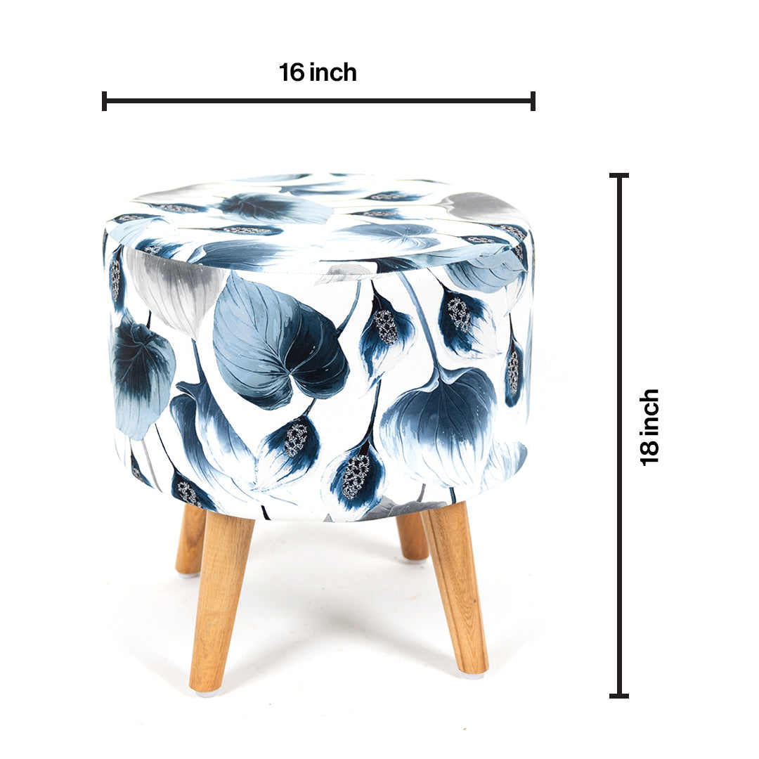 Ottoman Pouffes Print Chair and Stool Combo in Leafy Drift