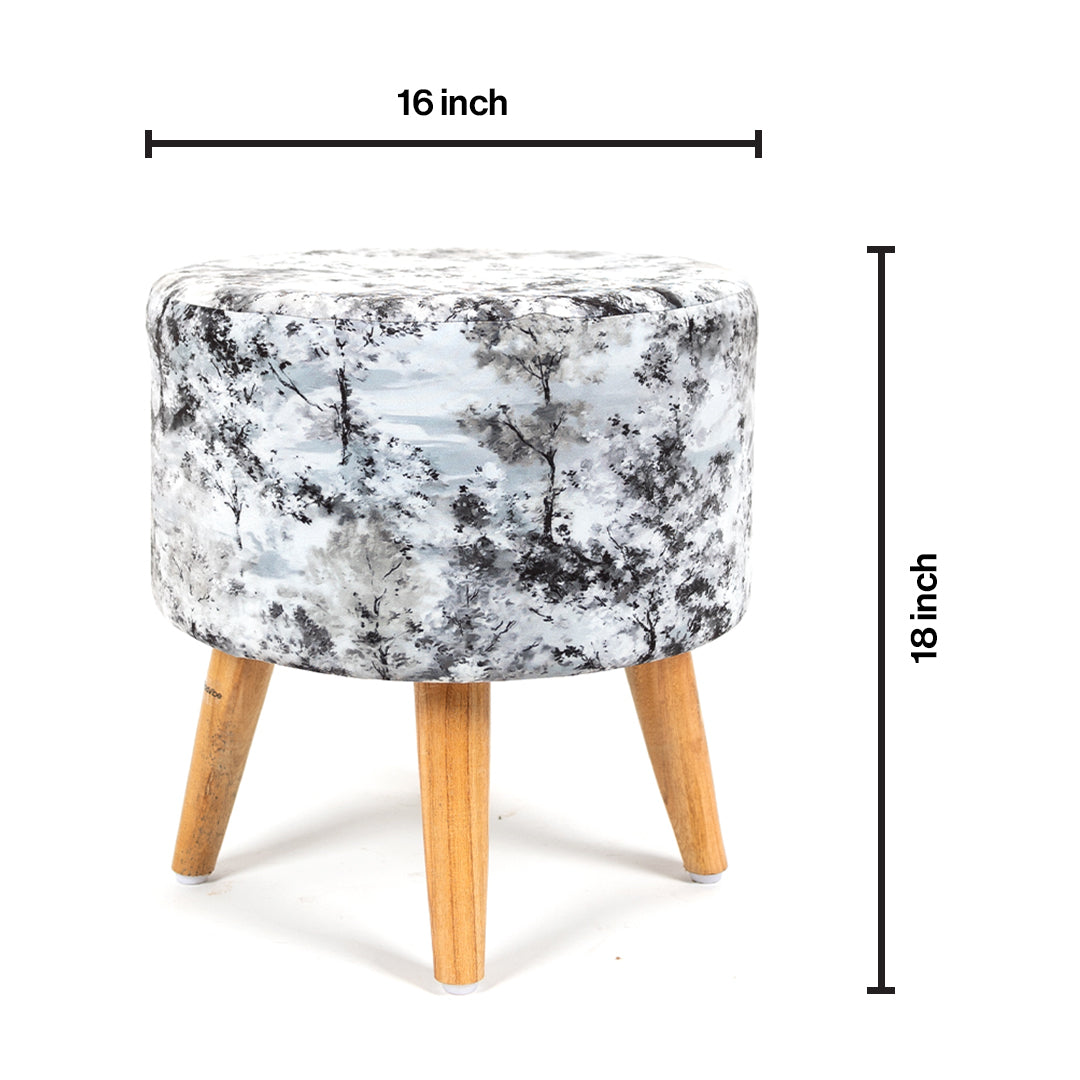 Printed Ottoman Pouff Stool In Midnight Smoke - Combo Of 2