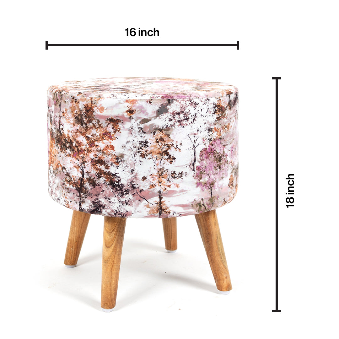Printed Ottoman Pouff Stool In Cherry Blossoms - Combo Of 2
