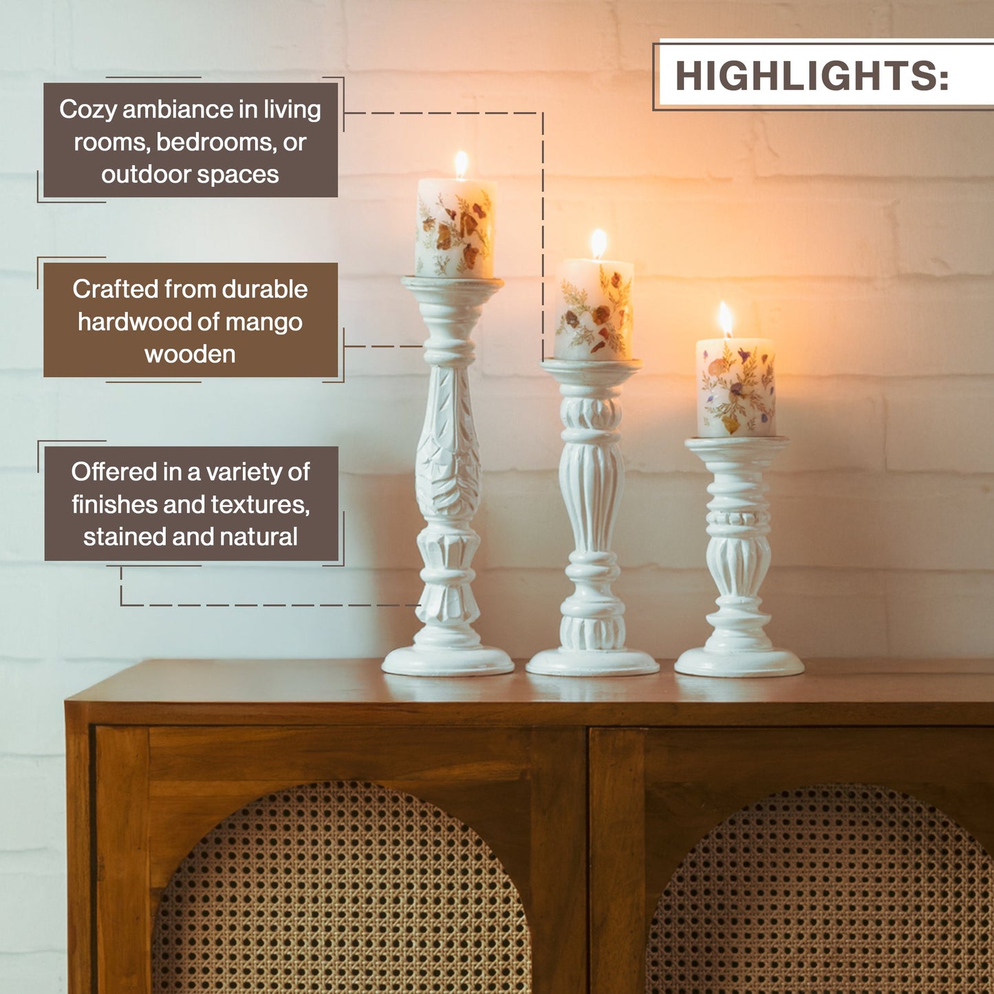 Wooden Candle Holders Handcrafted Stand For Home Decor-Set of 3