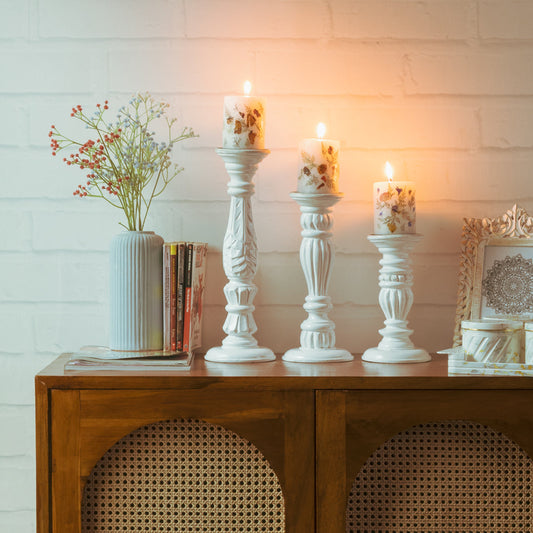 Wooden Candle Holders Handcrafted Stand For Home Decor-Set of 3