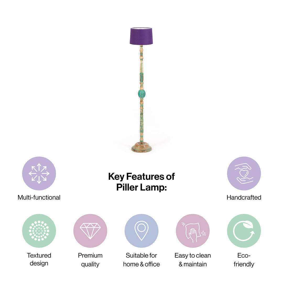 Piller Lamp With Sky Blue Shade