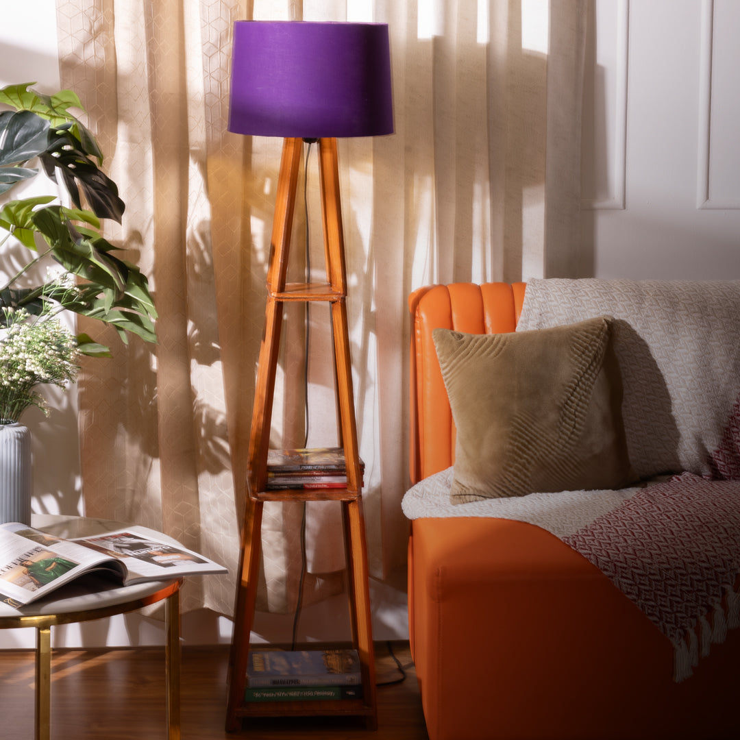 Wooden Floor Lamp With Shelves