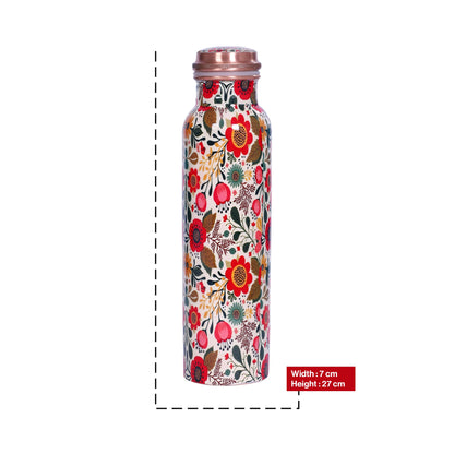 Meenakari Copper Water Bottle 1 Litre In Red For Kitchen Decor
