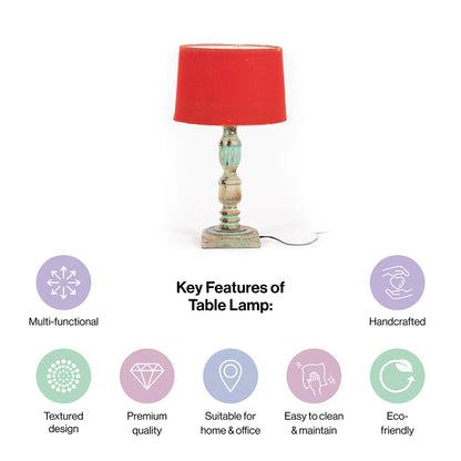 Wooden Piller Table Lamp with Light Blue Shade