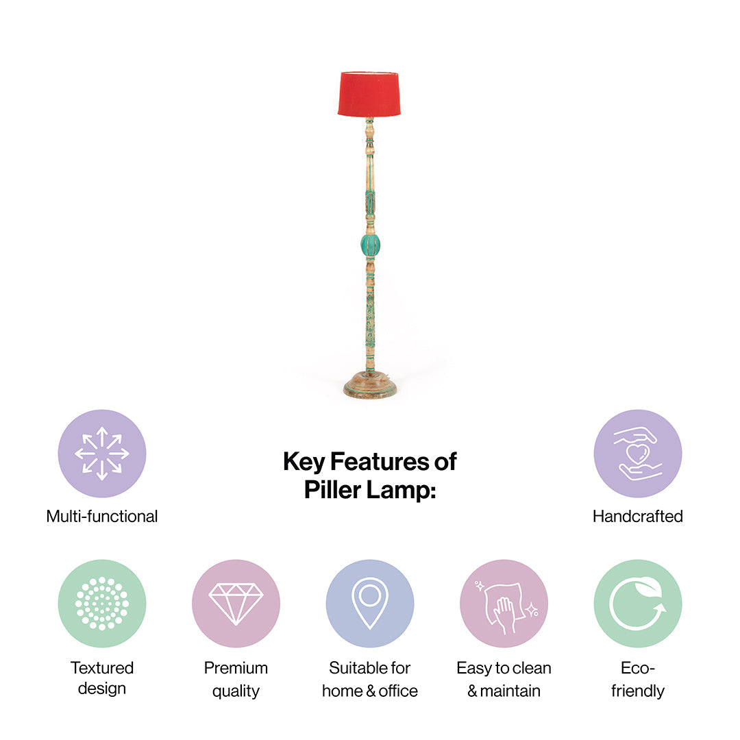 Piller Lamp With Sky Blue Shade