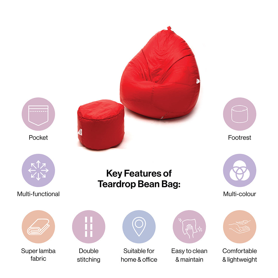 4XL Tear Drop Bean Bag with Footrest Filled
