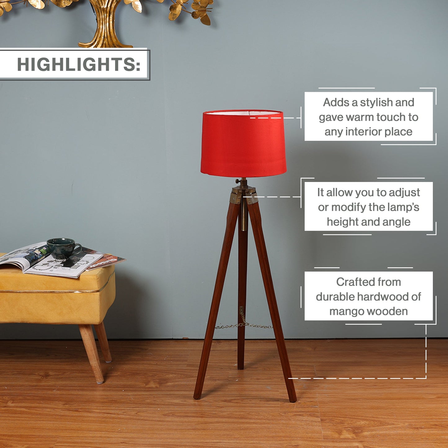 Wooden Crafter Tripod Floor Lamp With Brown Finish