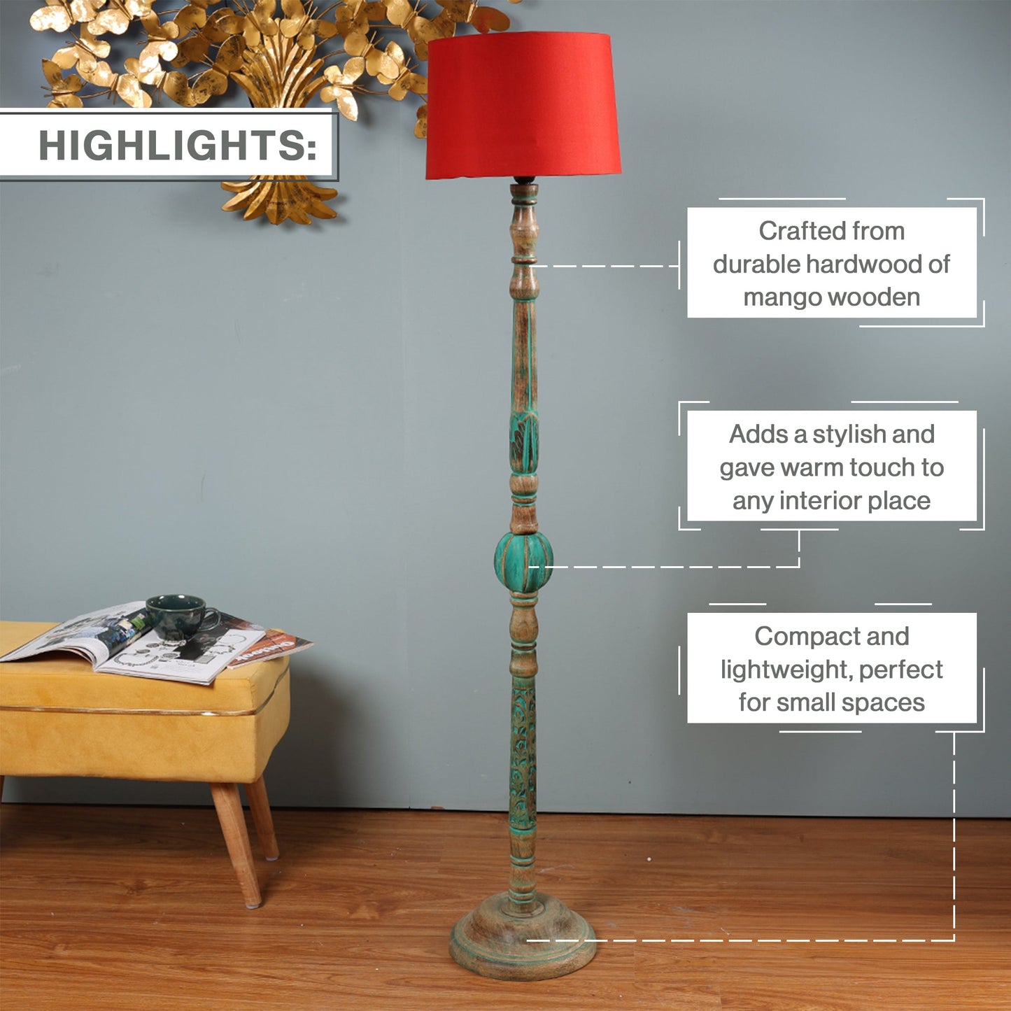 Piller Lamp With Sky Blue Shade