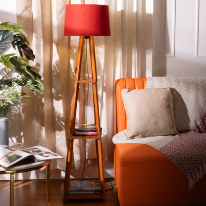 Wooden Floor Lamp With Shelves