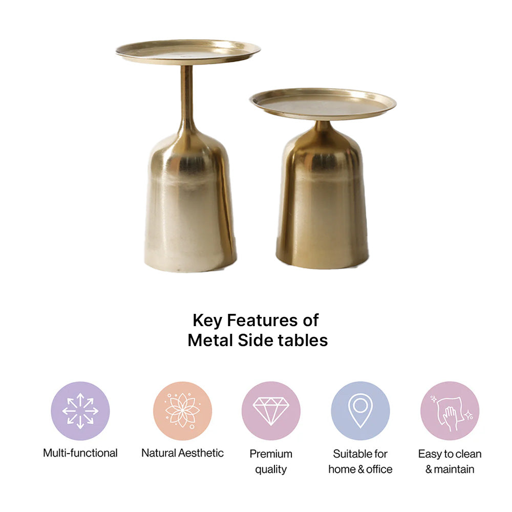 Round Golden Metal Nesting Side End Tables For Living Room-Set of 2