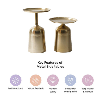Round Golden Metal Nesting Side End Tables For Living Room-Set of 2