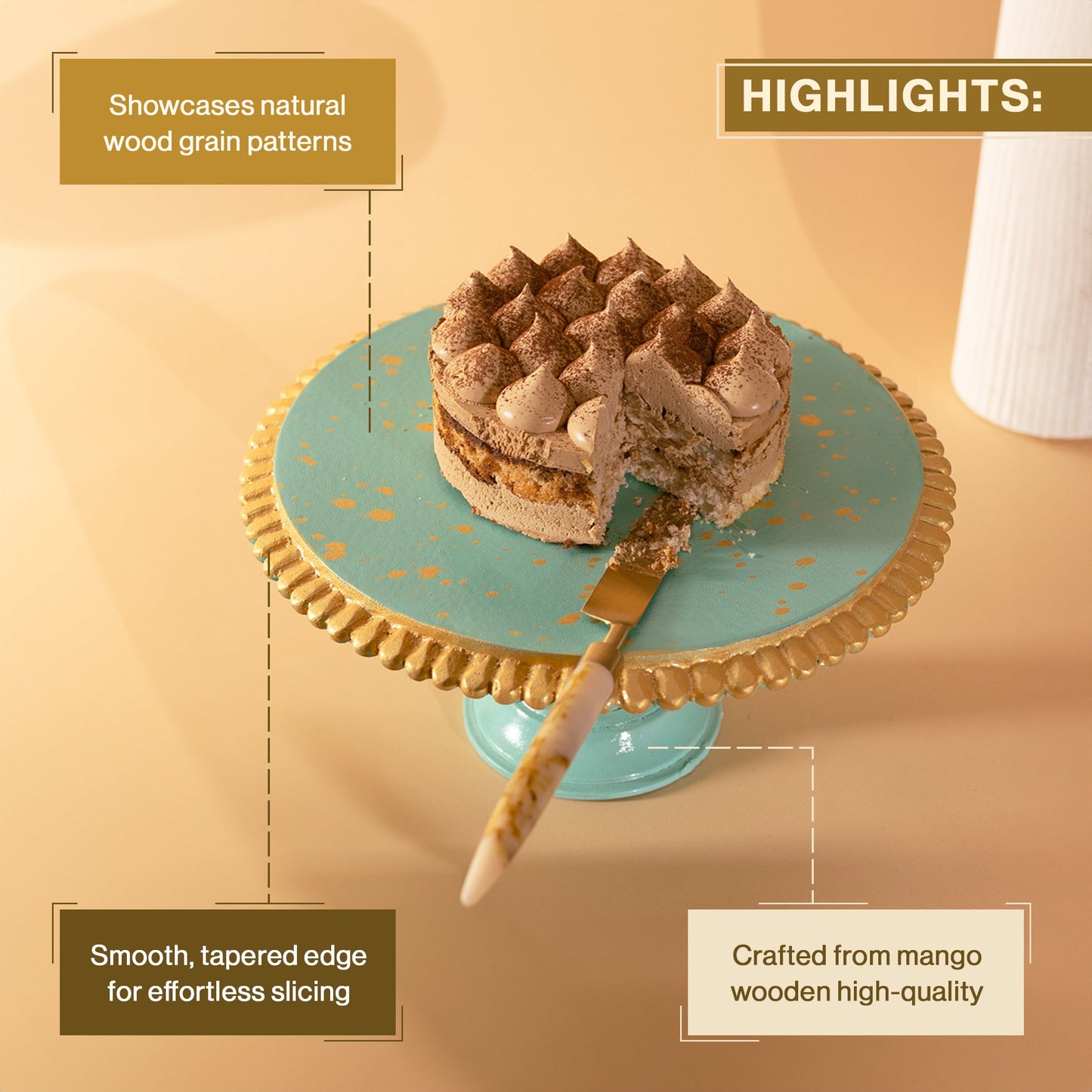 Blue Printed Mango Wood Cake Stand