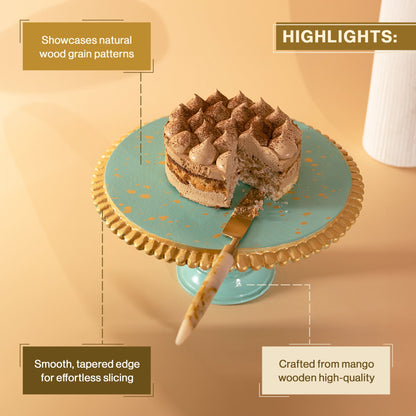 Blue Printed Mango Wood Cake Stand