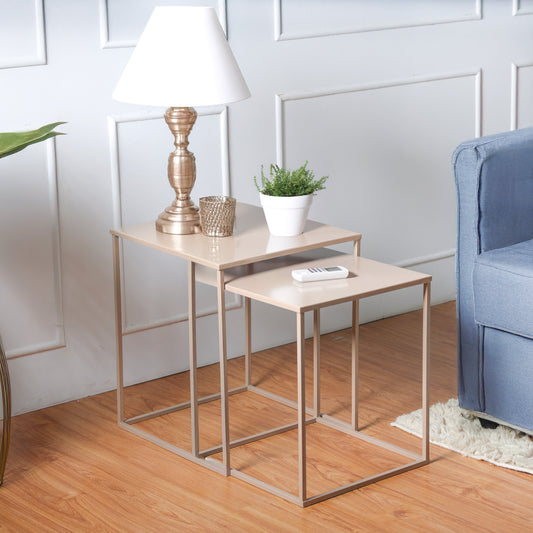 Metal Nesting Tables Set of 2 in Cream