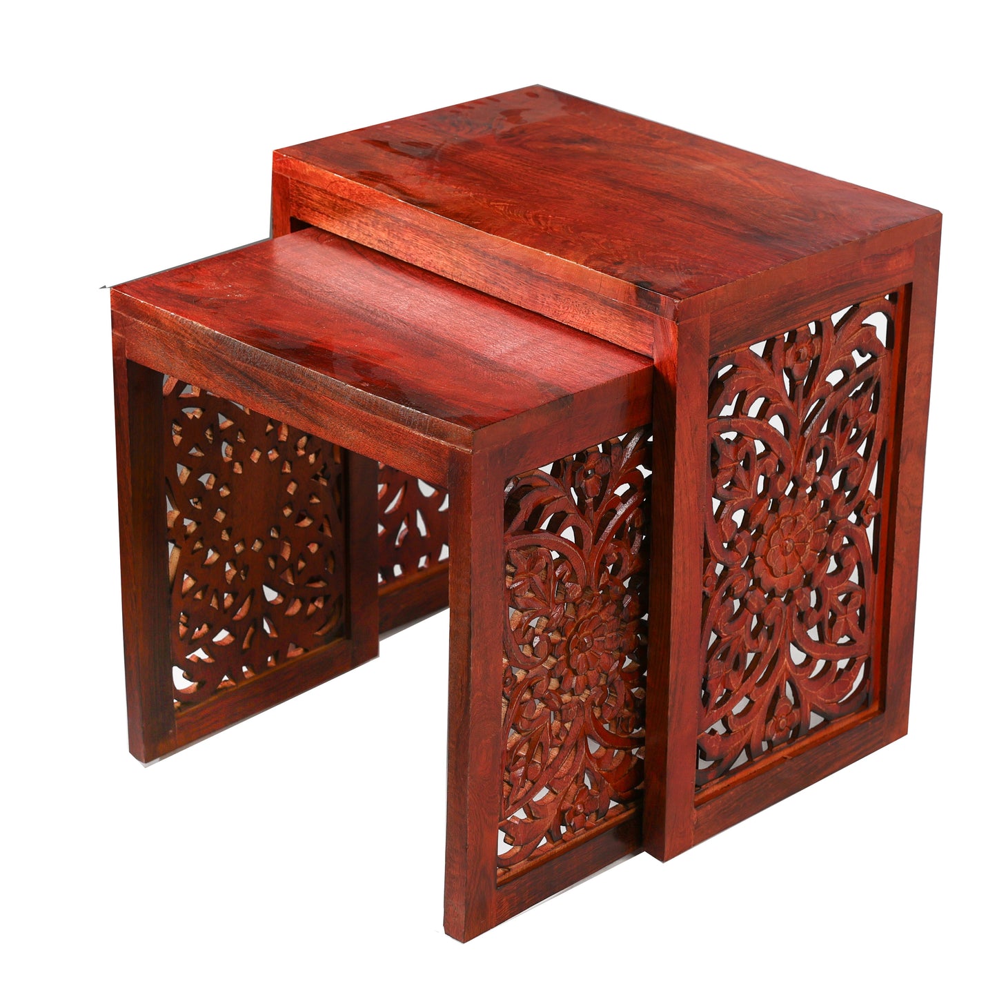 Wooden Nesting Tables Set of 2 in Reddish Brown