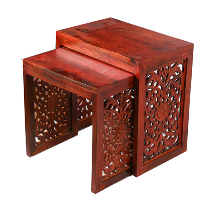 Wooden Nesting Tables Set of 2 in Reddish Brown