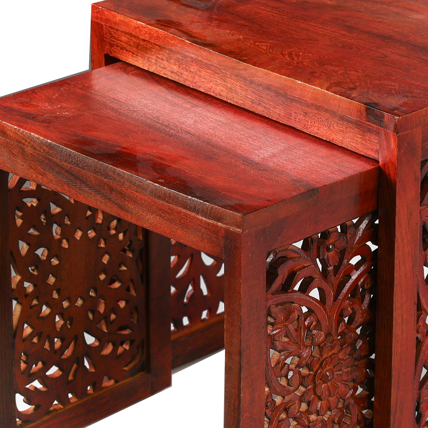 Wooden Nesting Tables Set of 2 in Reddish Brown