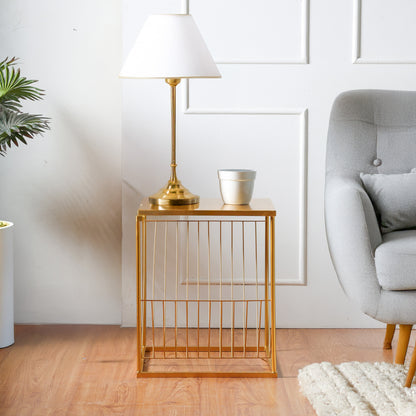 Decorative Metal Side End Table in Golden with Storage
