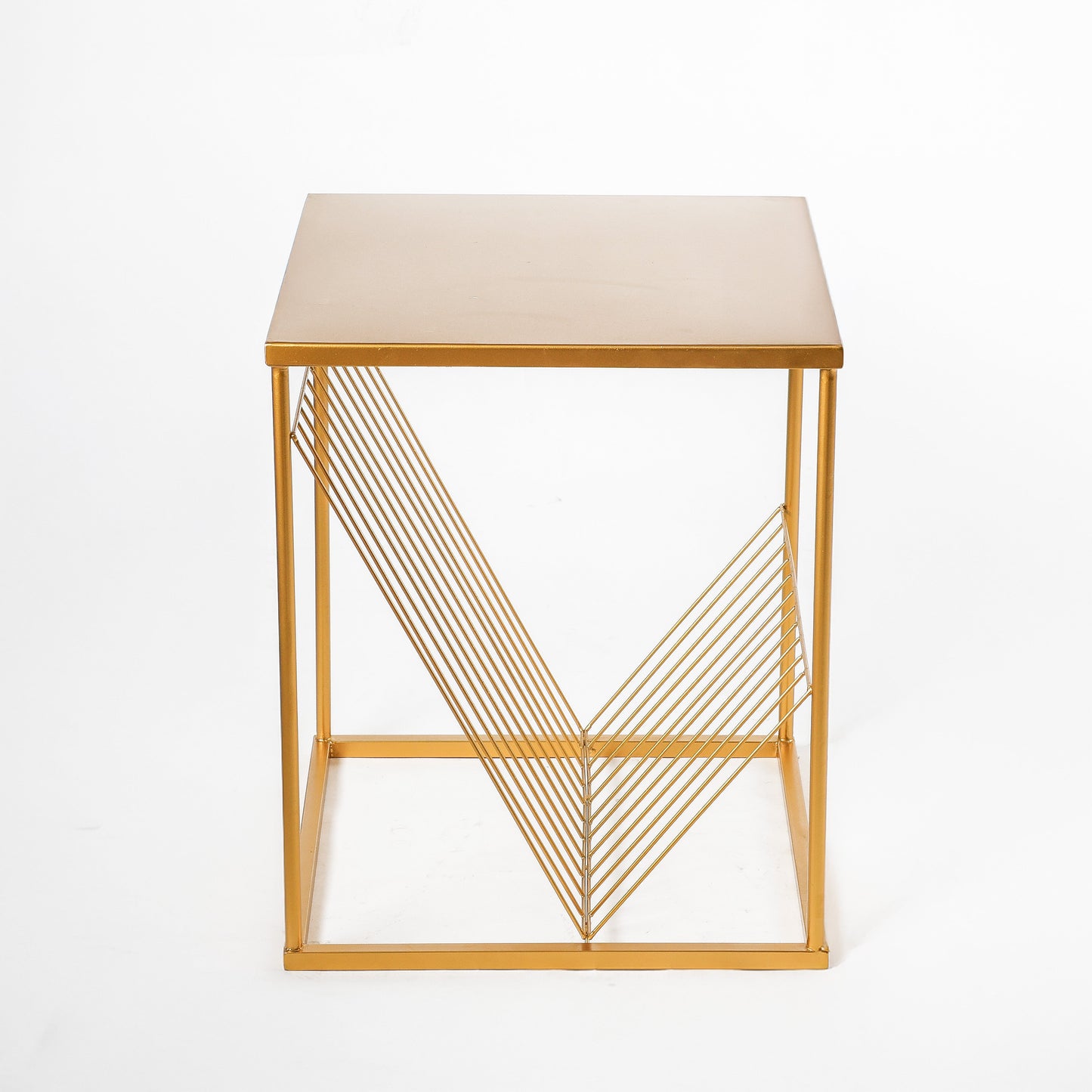 Decorative Metal Side End Table in Golden with Storage