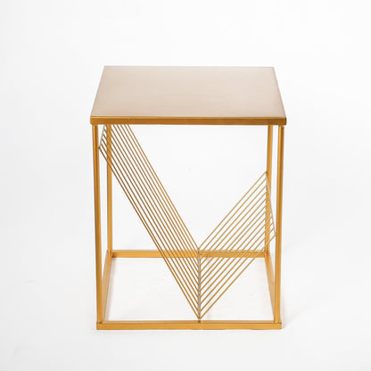 Decorative Metal Side End Table in Golden with Storage